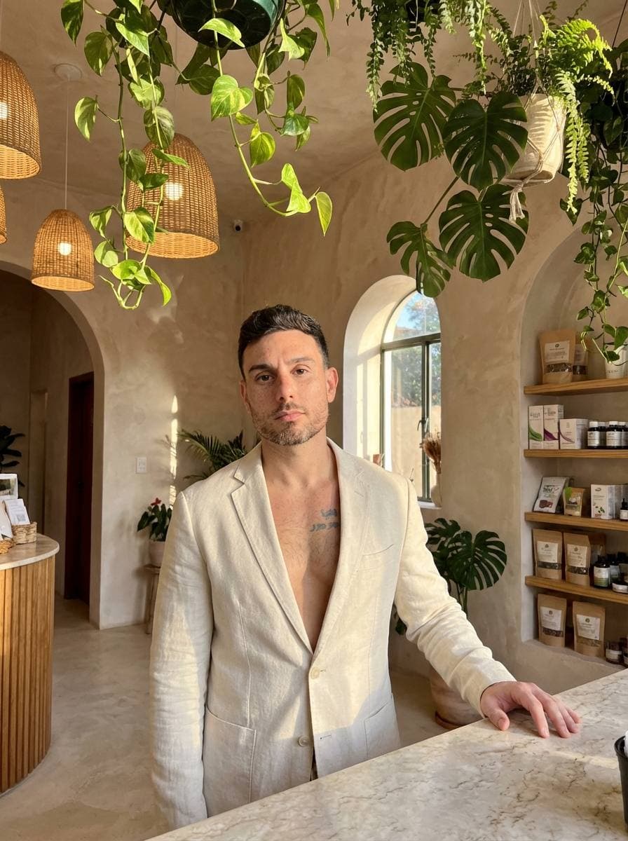 William Kamar in a wellness café