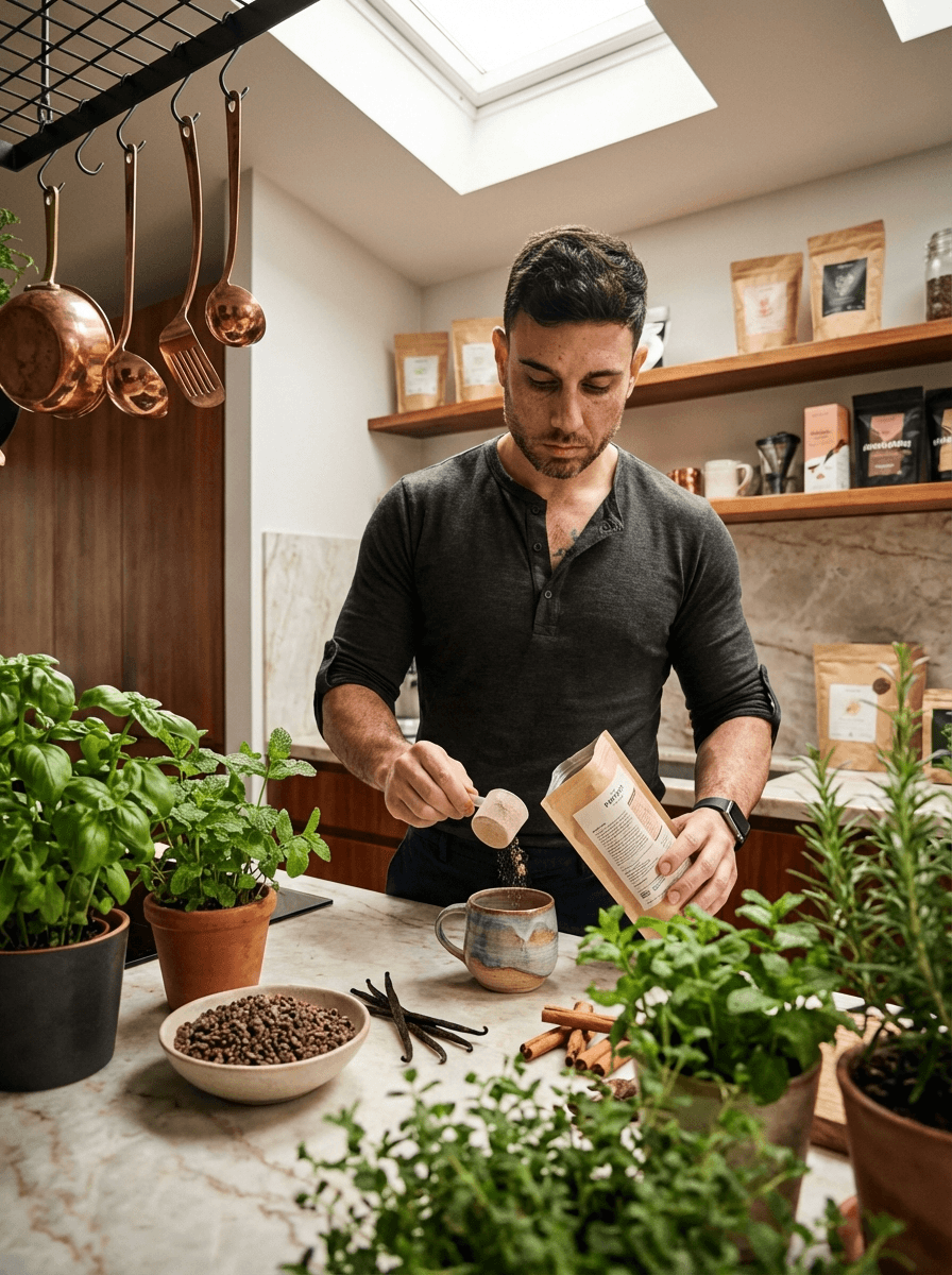 William Kamar preparing food in his kitchen